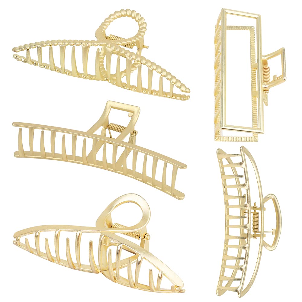 Hair Claw Clips, Large Hair Clips for Thick Hair, Metal Hair Clips, Long Hair Clips, Big Jaw Clips for Hair, Butterfly Hair Clips with Teeth, Grip Hair Clamps Non-Slip Hair Clips for Women Light Gold