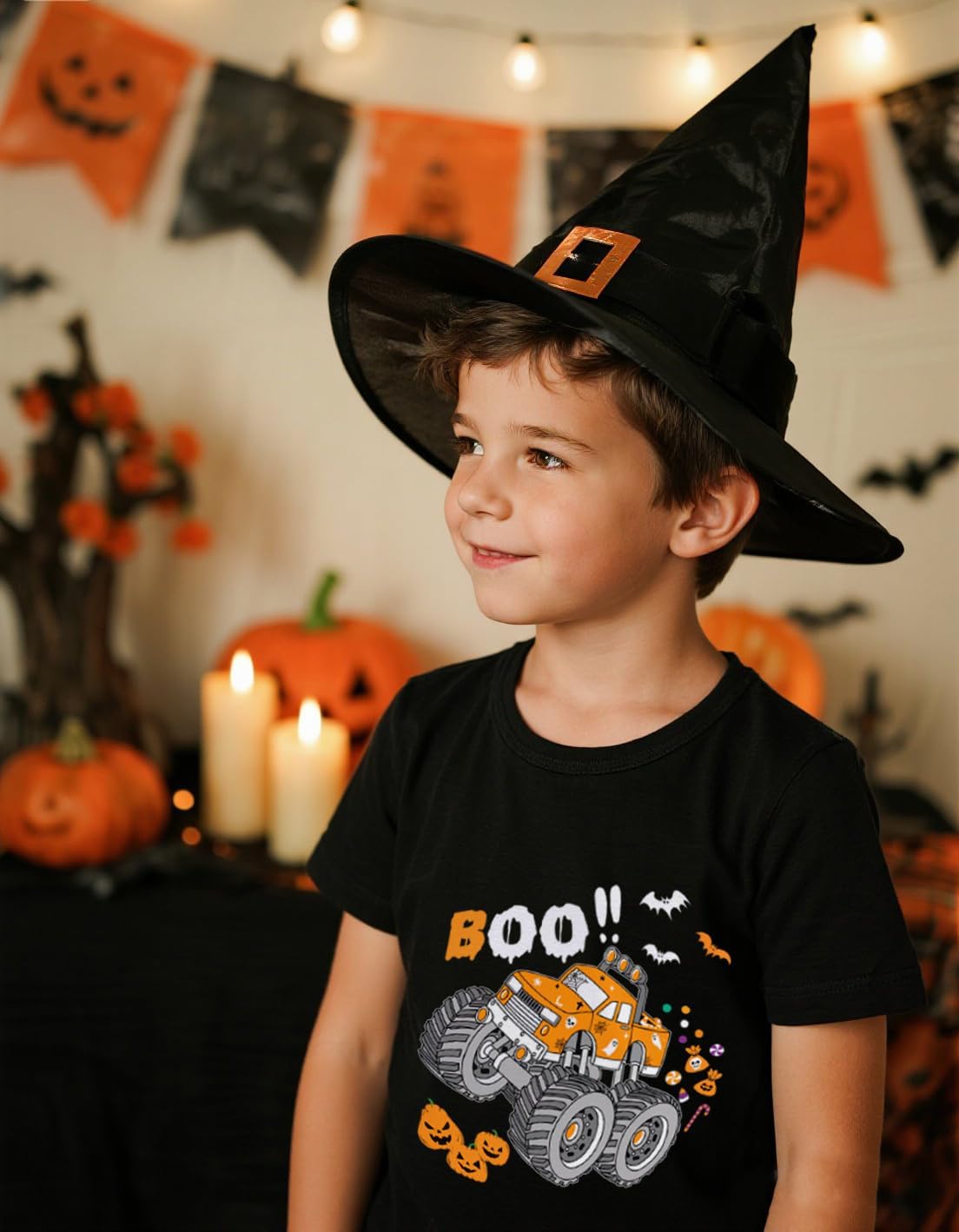 Little Hand Baby Boys Glow in The Dark Tractor T-Shirt Kids Halloween Boo Shirts Pumpkin Tee Monster Truck Top 2-8 Years