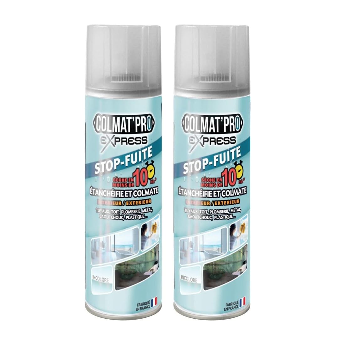 Lot de 2 Colmat’Pro Express 300 ml – Stop-Fuite, Etanchéifie, Colmate et Protège votre intérieur et extérieur – Fabriqué en France (INCOLORE)