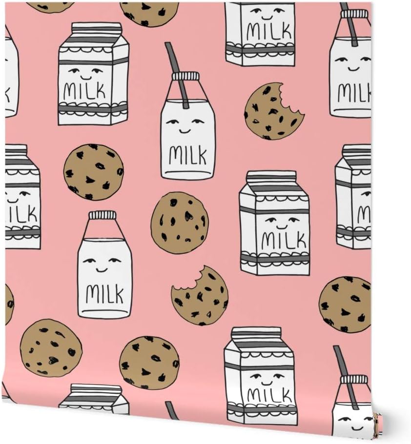 Peel & Stick Wallpaper 3ft x 2ft - Milk Cookies Midnight Food Pink Kids Baby Girls Cute Custom Removable Wallpaper by Spoonflower