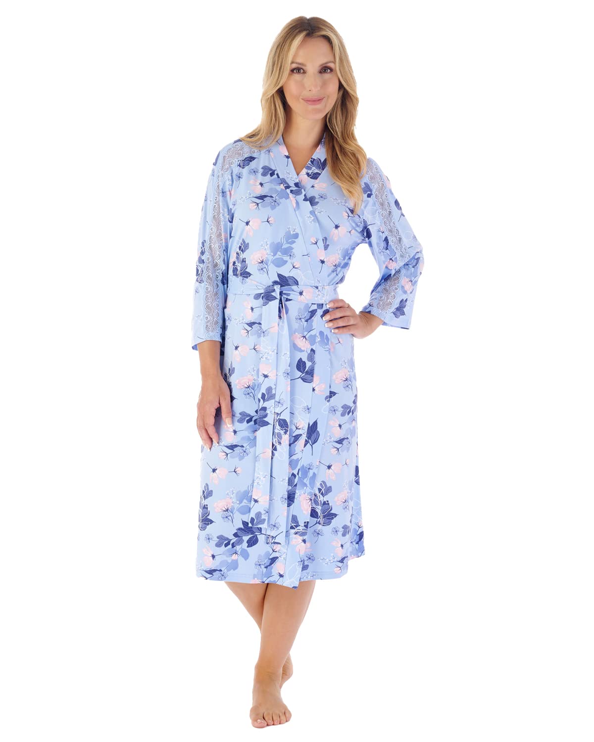 Slenderella Gaspe Kimono Robe GL03704 Blue Floral Medium