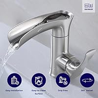 Vista 2 de Brushed Nickel Bathroom Faucet Waterfall Single Handle Single Hole Bathroom Sink Faucet Washbasin Faucet for Bathroom RV Vanity Sink Faucet,Modern