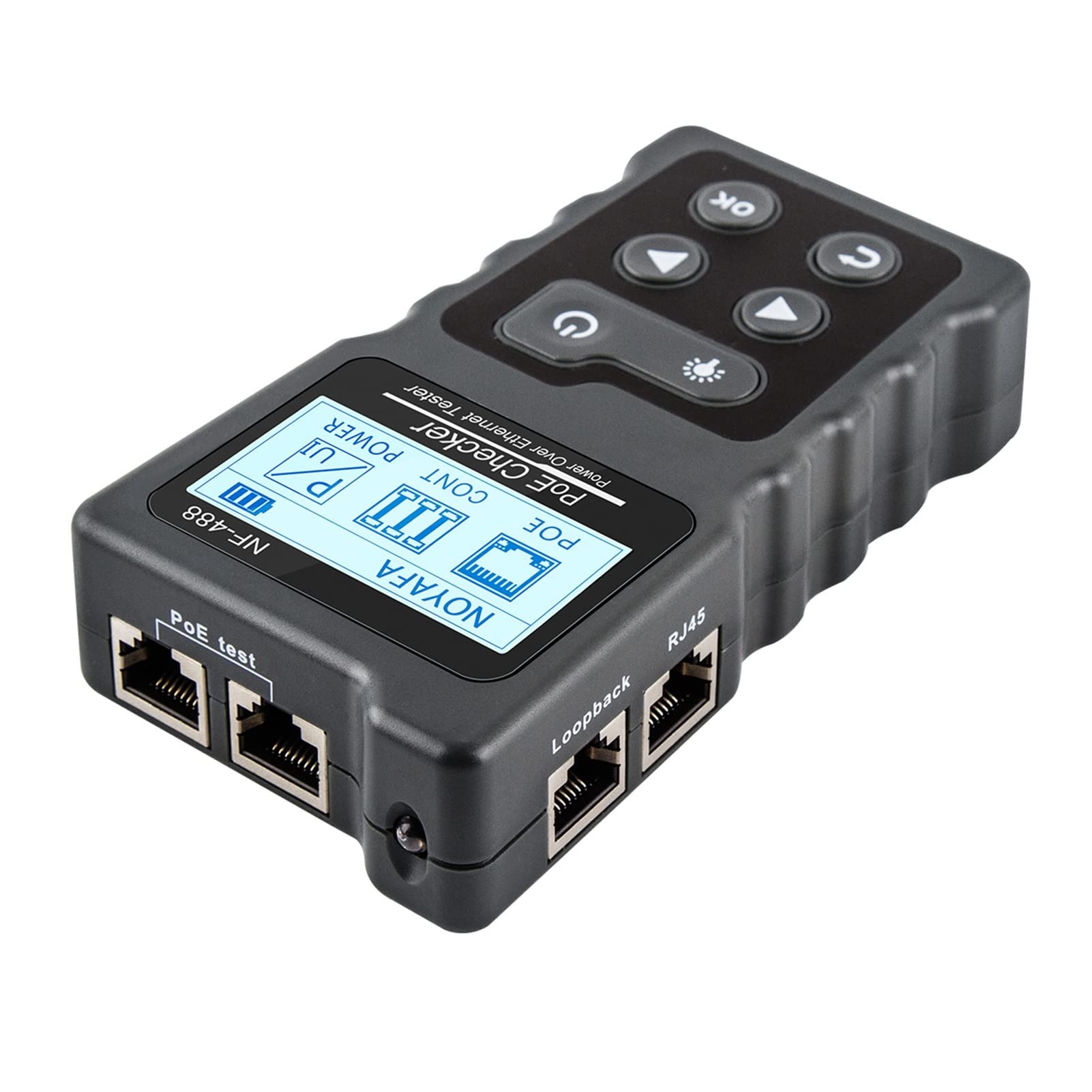 NF-488 LCD Tester de cable de red Tracker de alambre Poe Checker Inline Poe Voltaje y probador de corriente con probador de cables Para Ethernet y teléfono