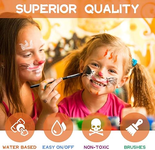 Miniatura 4 de Senbos - Pintura facial para niños, kit profesional de pintura facial y corporal, paleta de calidad no tóxica, suministros de pintura facial, juego