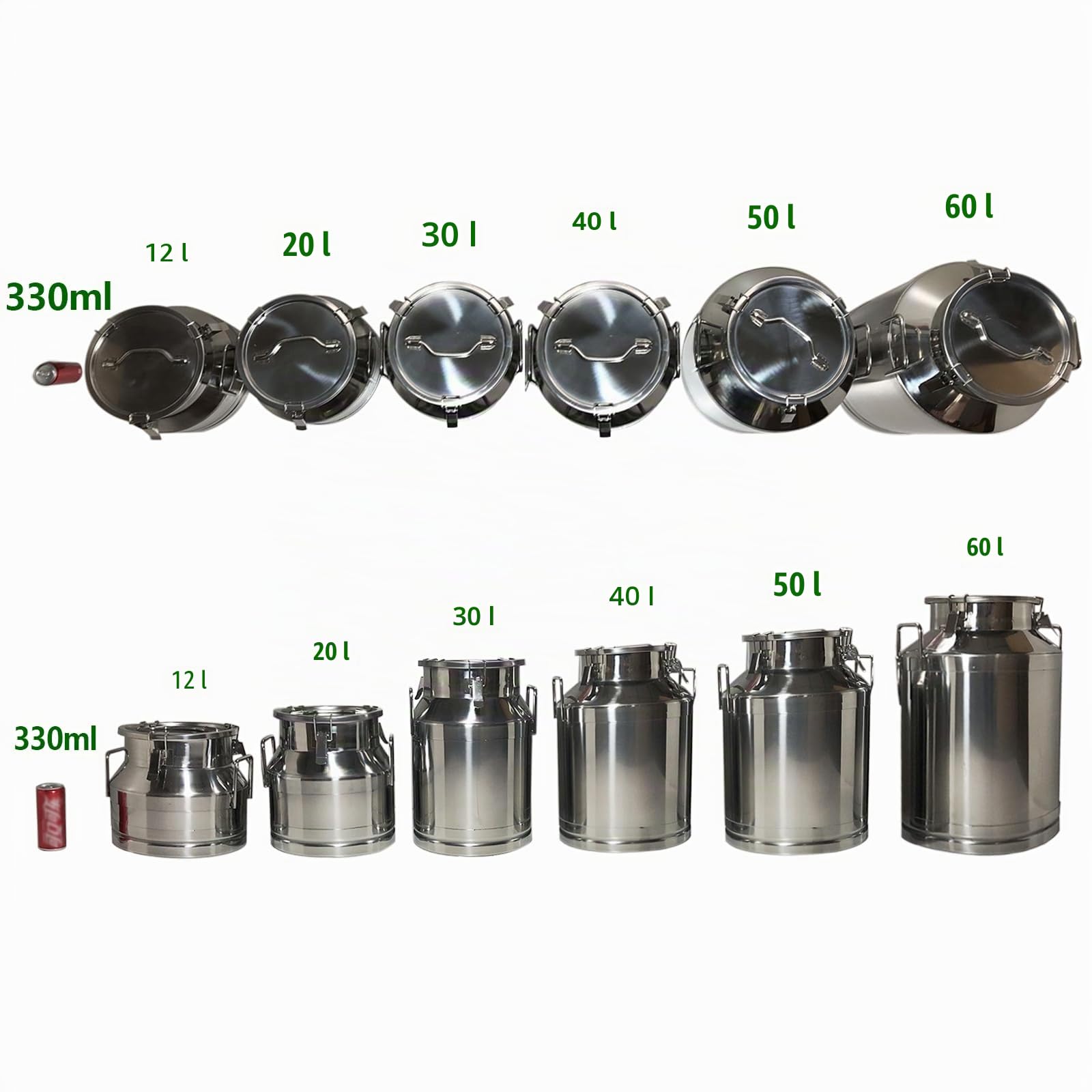 Milchkanne aus Edelstahl, 12-60L Schwerlast Luftdichte Milchkanne mit auslaufsicherer Deckel mit Verschlussclips & Silikondichtung, Große Milchkännchen zum Transportieren oder Aufbewahrung (50L)