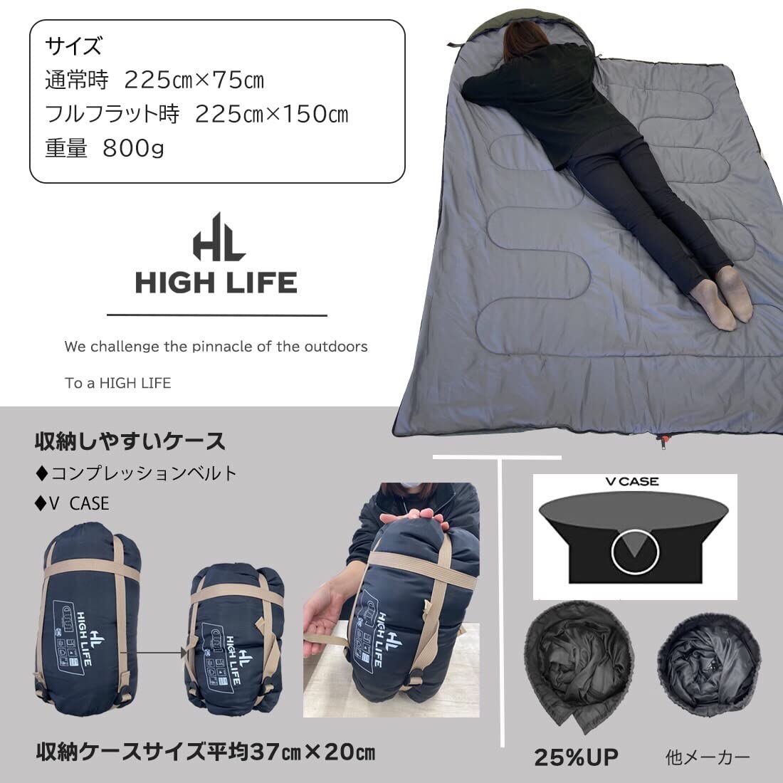 Amazon.co.jp: 【HIGH LIFE】 寝袋 ダウン シュラフ 封筒型 超