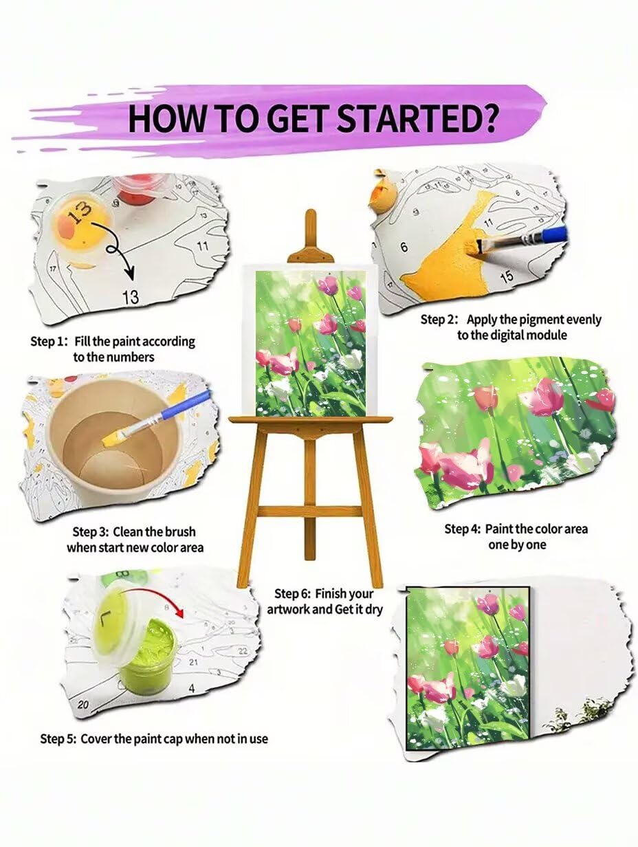 RNXAOPEN Numéro d’Art mini format – Colorful Flower – Loisir créatif – Kit de Peinture par NuméRos – Activité détente et créative – Dès 72 ans – Version française, Taille unique 70x95cm 1630-F