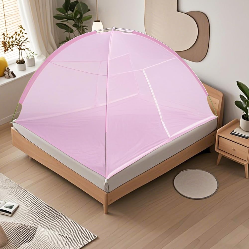 Urmagic Tente moustiquaire pop-up pour lit, design pliable portable avec fond en filet pour chambre et voyage en plein air pour bébés adultes, facile à installer et à laver, pour lit jumeau à king