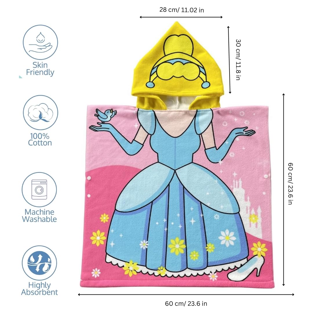 Famyo® Poncho Towel for Kids | Hooded Micro-Fiber Bath Towels | 60 x 60cm Toddler Pool Towel for Boys & Girls, 1-7 Years (Blue Lady) 1
