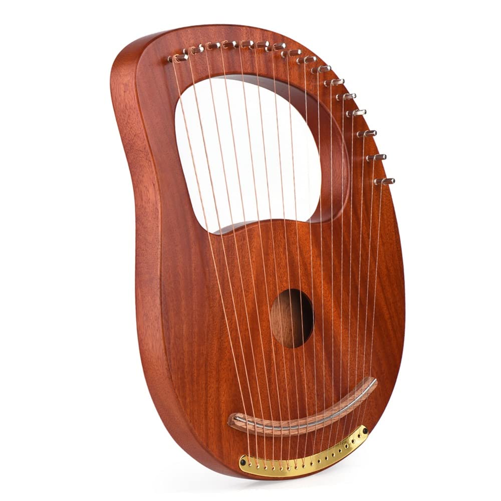 16-strunowa drewniana lira, harfa, pudło rezonansowe, instrument strunowy i młotek do strojenia, harfa, lira, lira, harfa,Harfa
