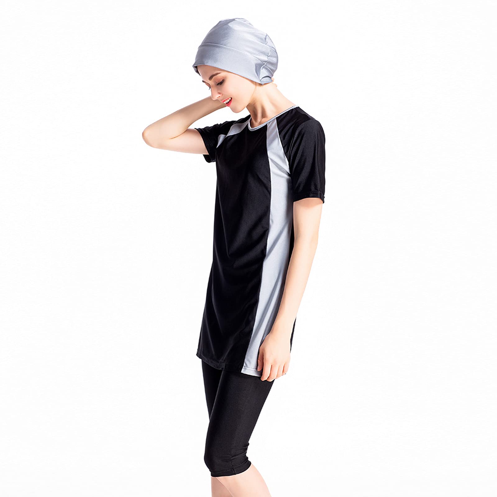 Pantaloni Corti a Maniche Corte Burkini Costumi da Bagno Musulmani Set 3 Pezzi Plus Size Costume da Bagno Islamico Turchia Costumi da Bagno Donna con Hijab