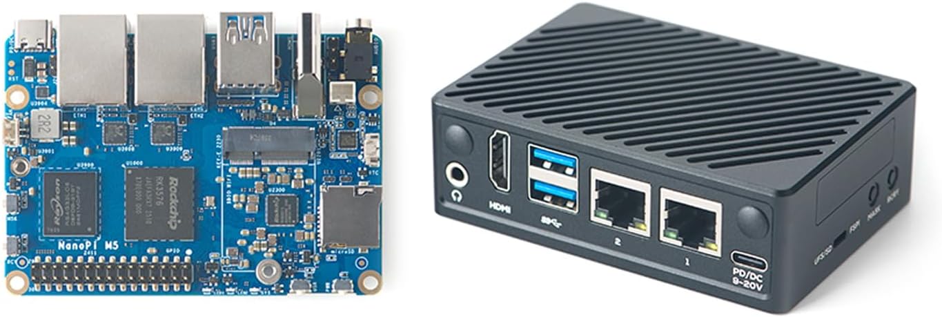 FriendlyElec Nanopi M5 Portable Mini Router OpenWRT – LPDDR5 8GB/16GB RAM 6TOPS NPU, RK3576 SoC with Al Model, Dual Gbps Ethernet for IoT NAS Smart Gateway (with WiFi Module, 16GB, Standard)