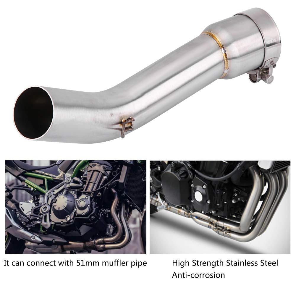 Tubo di scarico per moto 51 mm/2,01 ", di scarico completo in acciaio inossidabile Raccordo per tubo centrale per FZ1 FZ1-N 2006-2015