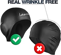 Vista 5 de Gorras de natación 3D – Gorra de natación con protección para los oídos para mujeres y hombres – Silicona, impermeable – Se adapta a cabello largo