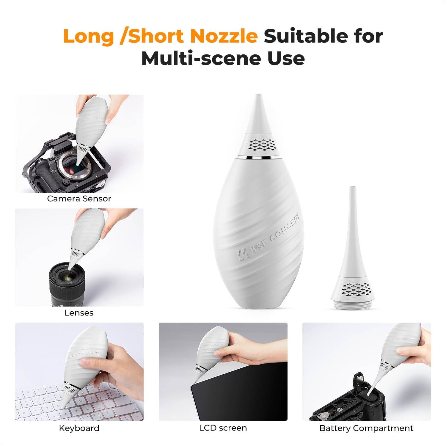 K&F CONCEPT Air Blower, with Long Nozzle/Short Nozzle Switch Design, Single Air Intake Camera Lens Blower, for Digital SLR Lens Sensor LCD Screens Musical Instruments Keyboards Telescope Filters