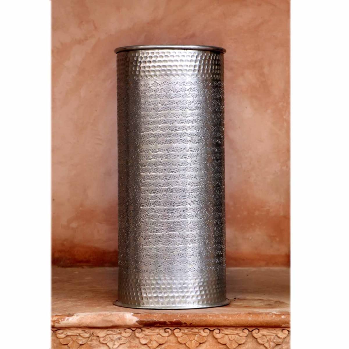 Casa Moro Portaombrelli orientale Cadiz, argento, 21 x 51 cm, rotondo, in alluminio con battuta a martello, di lusso, unico portaombrelli per bastoncini, ombrelli RSH300