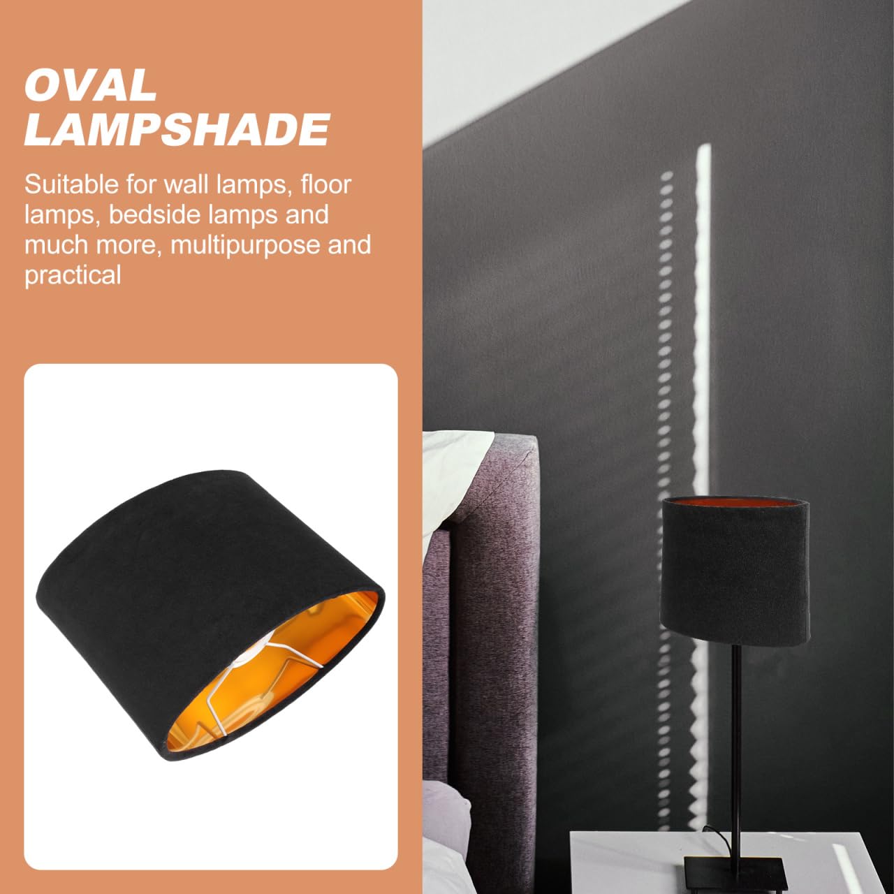 iplusmile Delicada pantalla de lámpara de tela ovalada dorada y negra para lámparas de mesa