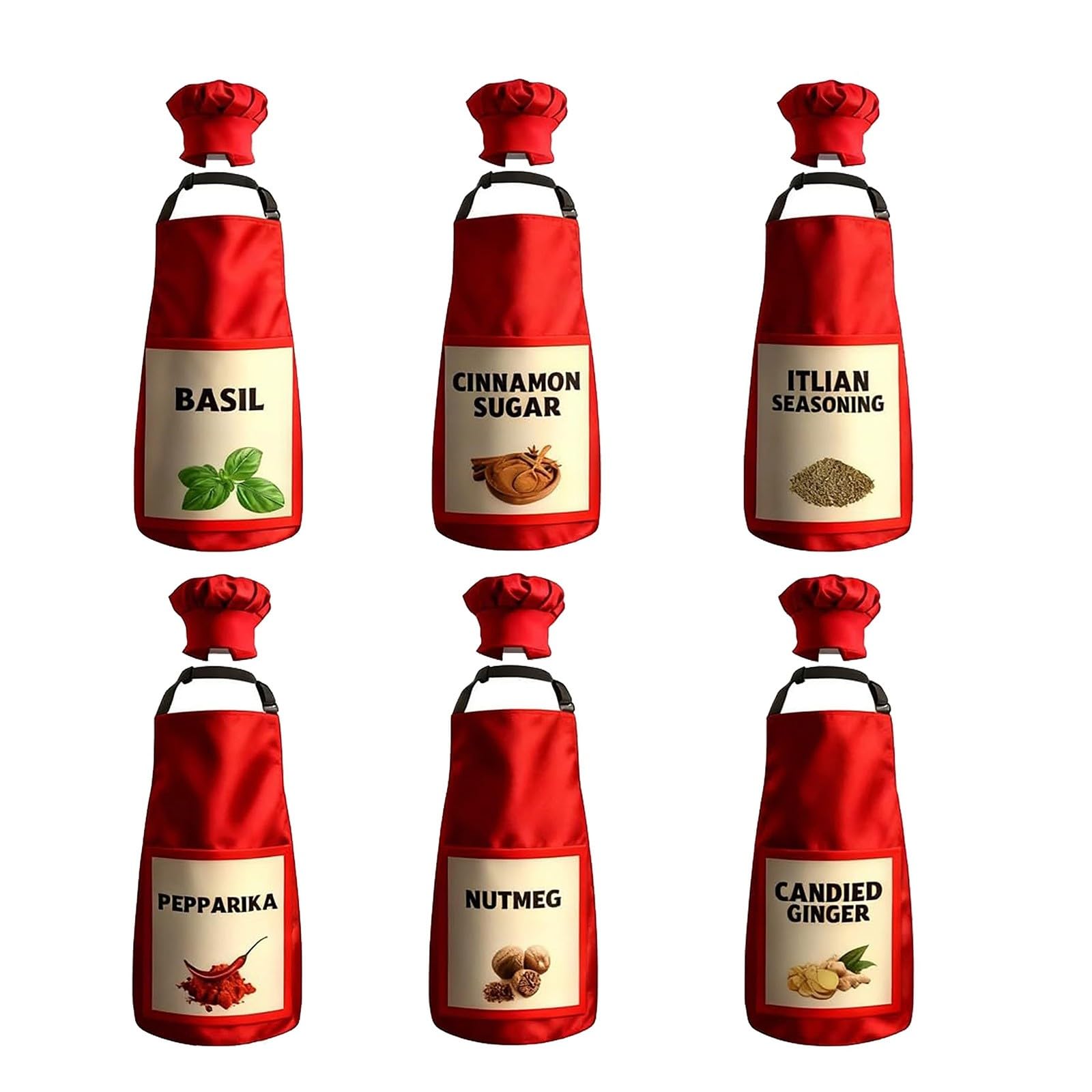 Grembiule da cucina 6 pezzi costume speziato e cappello grande gruppo grembiule rosso condimento con su di esso adatto per adulti femminili gioco di ruolo di gruppo
