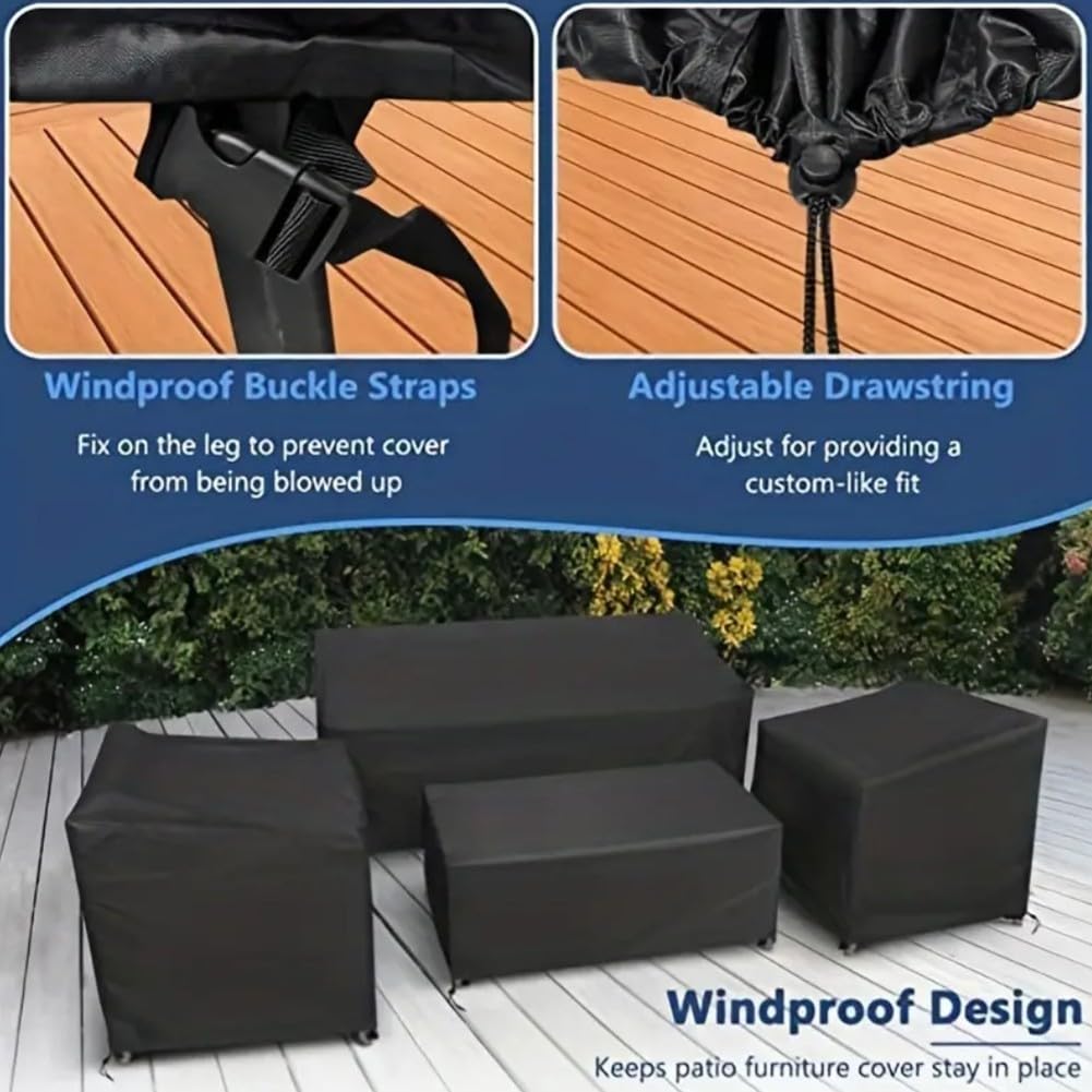 Set di 4 coperture per mobili da giardino, 420D, in tessuto Oxford resistente, in rattan, per uso esterno (nero 420D)