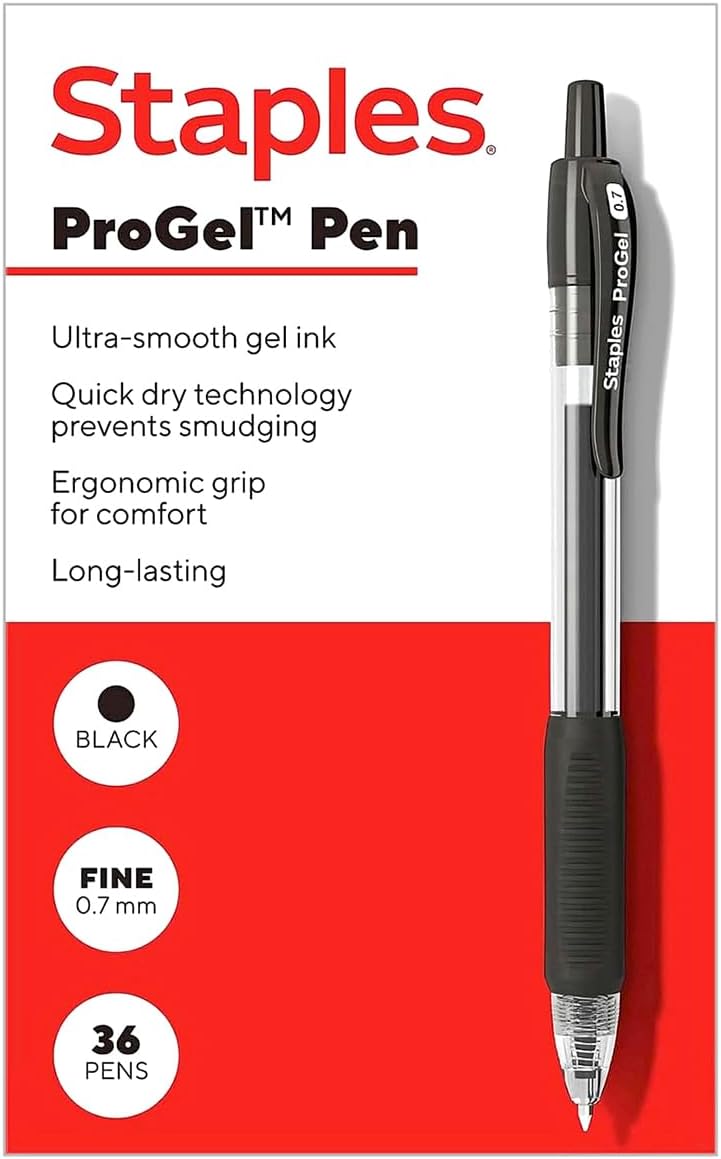 Staples ProGel Retractable Gel Pens, Fine 0.7mm, Black Ink, 36-Pk | Smooth-writing, quick-dry ink for everyday office and classroom stocking.