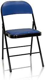 hjh OFFICE 803002 Silla Plegable con Estructura De Metal TUDELA Piel Sintética Azul, Silla De Conferencia Acolchada, soporta hasta 130 kg, Silla De Eventos