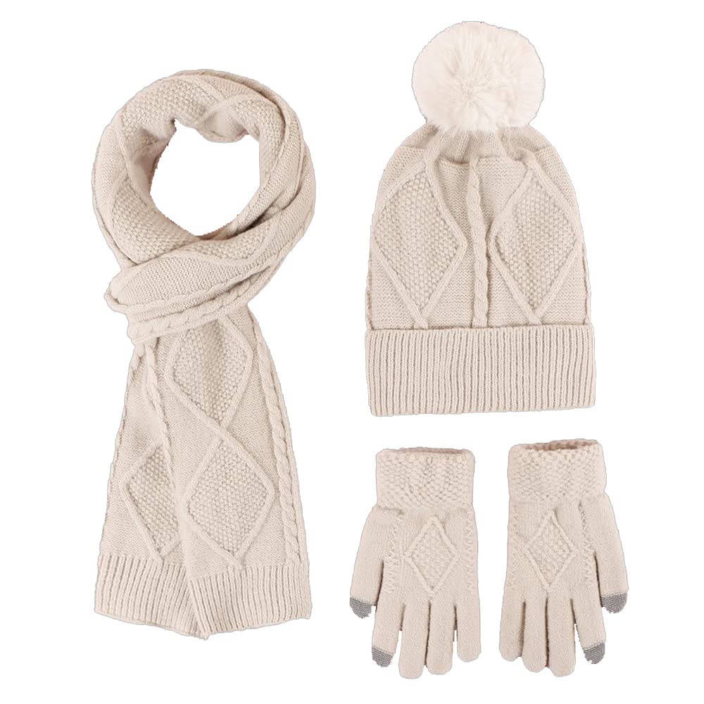 Unisex czapka beanie szalik rękawiczki zestaw dzianinowy termiczny pompon, czapka z pomponem damska ciepła zimowa czapka 3 szt