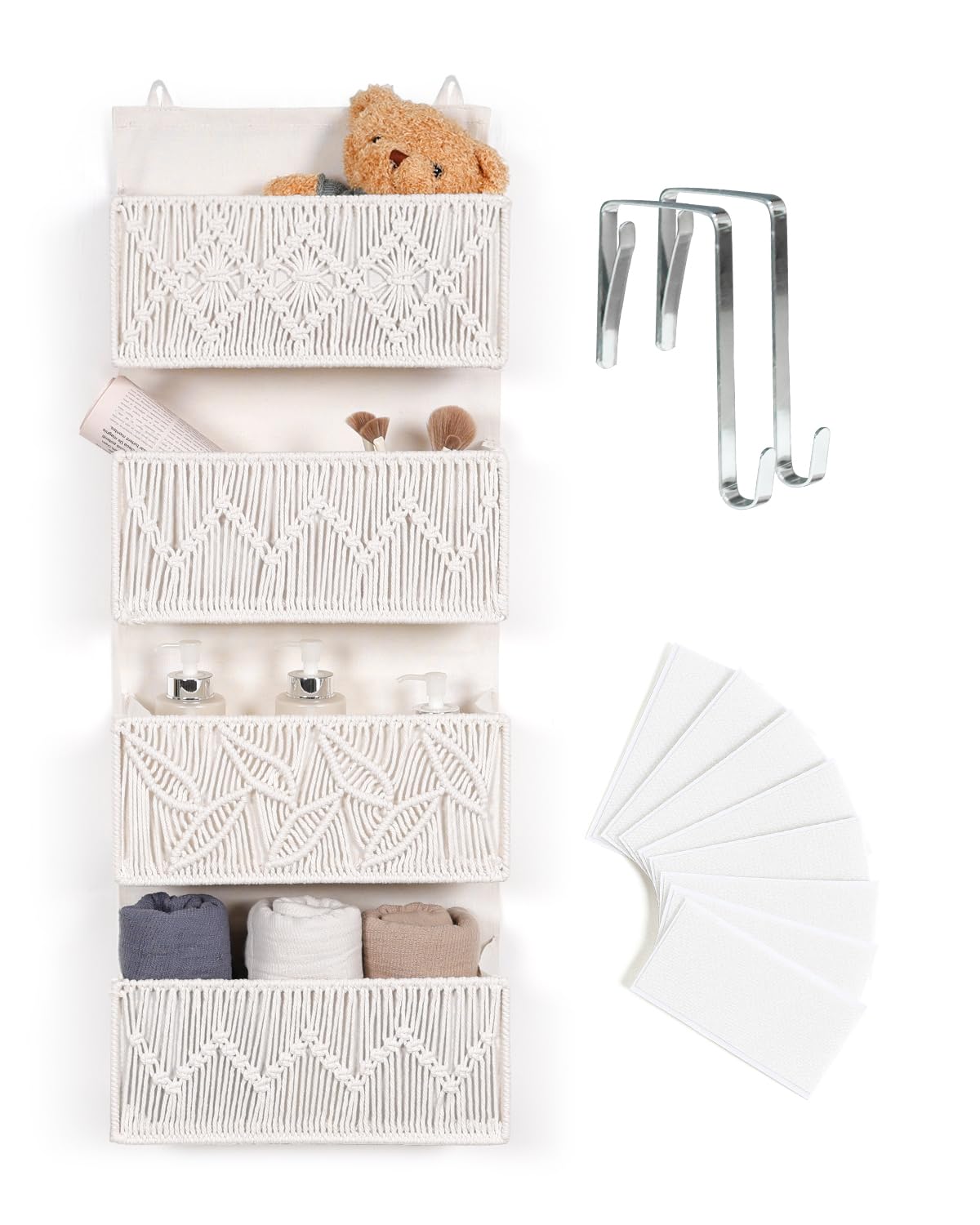 ANTIS'S HOME Organizador colgante para colgar sobre la puerta, tejido a mano de lino de algodón beige con 4 bolsillos, almacenamiento vertical para dormitorio, baño, guardería, cocina, organizador