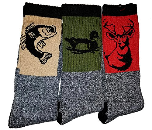 ThatsRad 3 Pair of Men's Outdoors Socks Hunting Bass Duck Deer Buck Fishing GRT