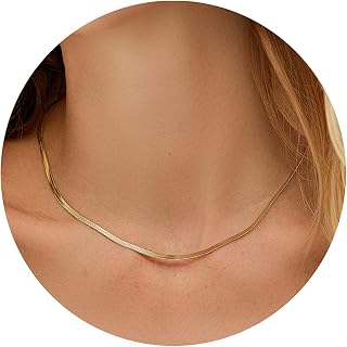 14K Gold/Silver Plated Snake Chain Herringbone Necklace Hypoallergenic Dainty Choker Waterproof Jewelry Gift for Women Girl 3/4/5MM(W) 14"/16"/18"/20"(L)