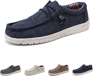 Cibenf Men's Canvas Loafers Slip On Lace Up Machine Washable Breathable Lightweight Summer Walking Travel Boat Shoes Extra Plus Size Large Size Big Sizes