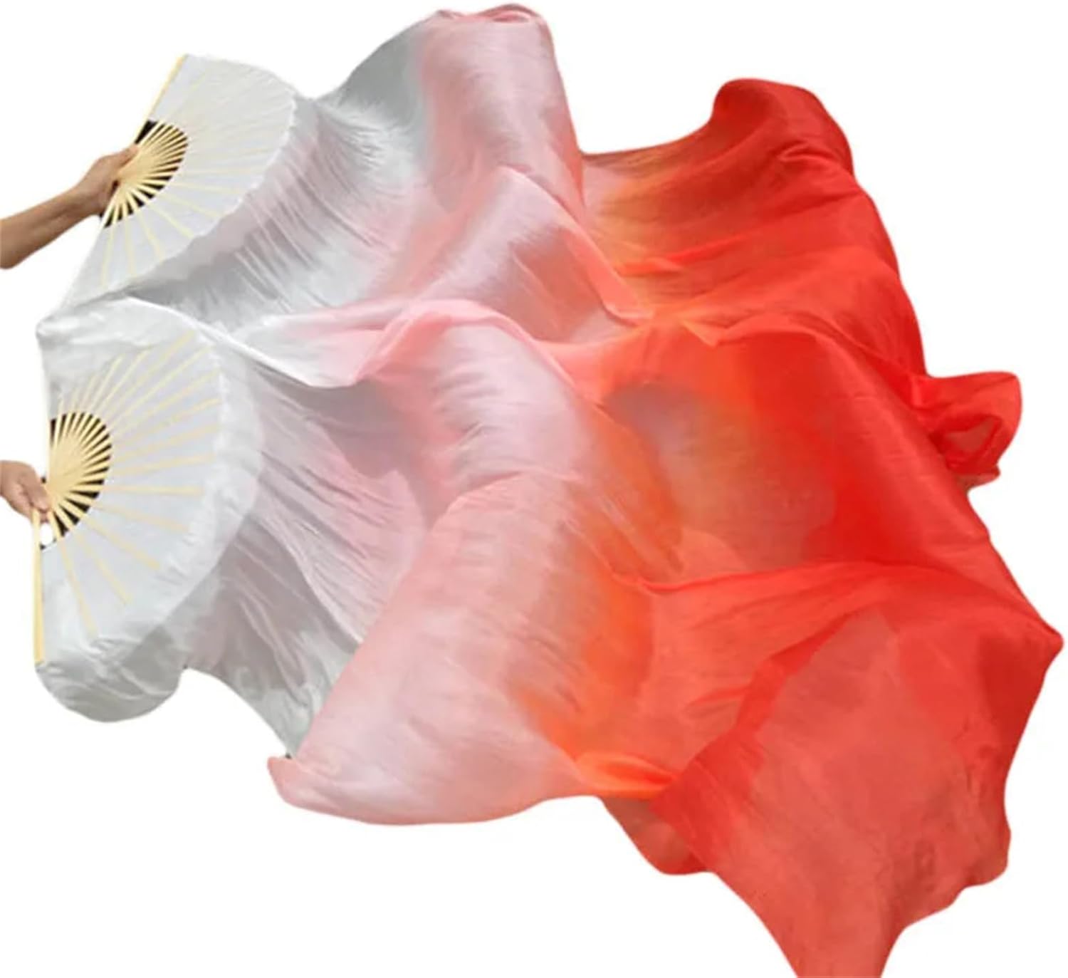 1Pair Belly Dance Real Silk Long Fans Handmade Gradient Color Dance Fans