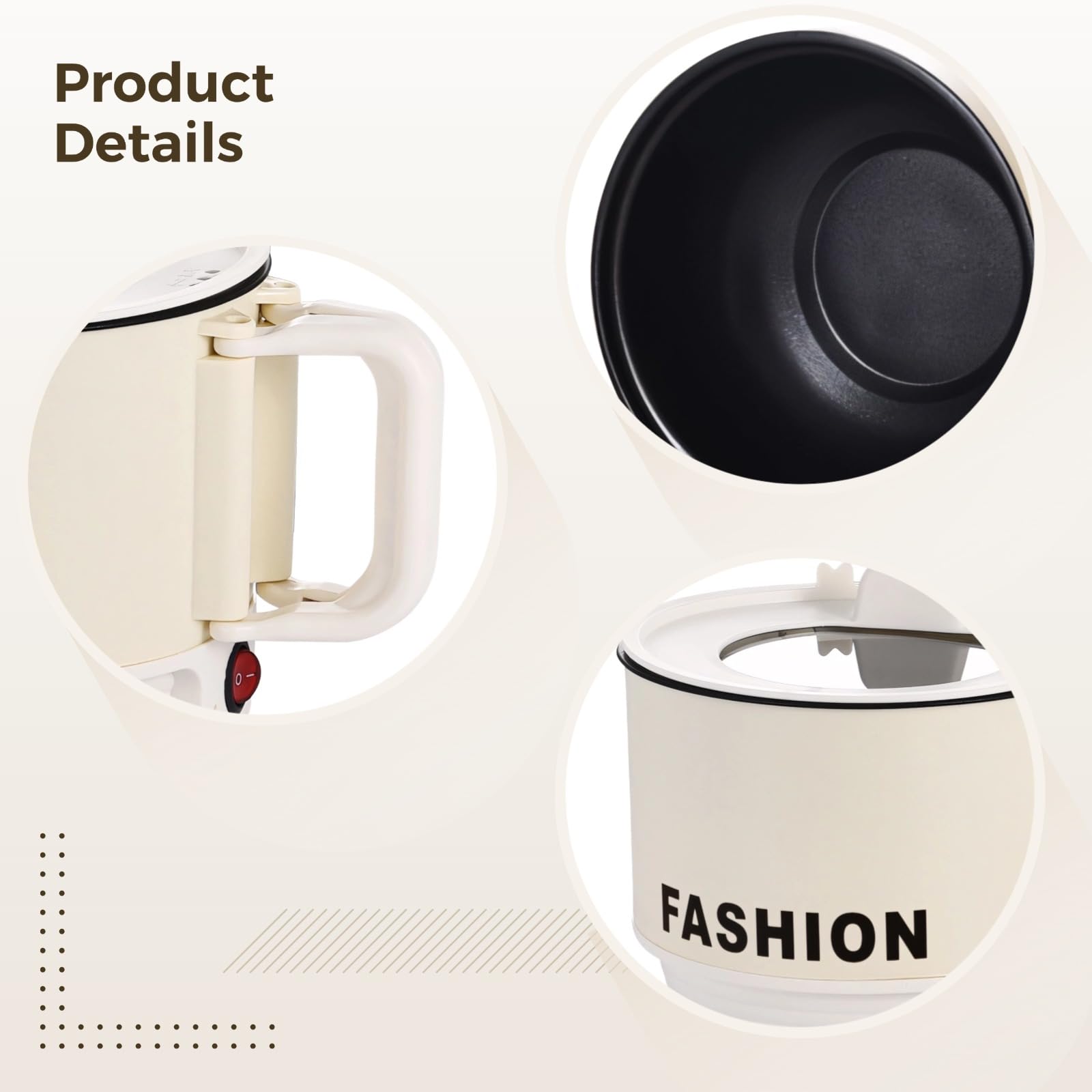 Ramen-Topf, Mini Elektro-Hot Pot für das Wohnheim, Ein-Personen-Dampfgarer, Topf mit Antihaft-Beschichtung, klappbarem Griff und Temperaturregelung, ideal für Instant-Nudeln, Hot Pot und Dämpfen