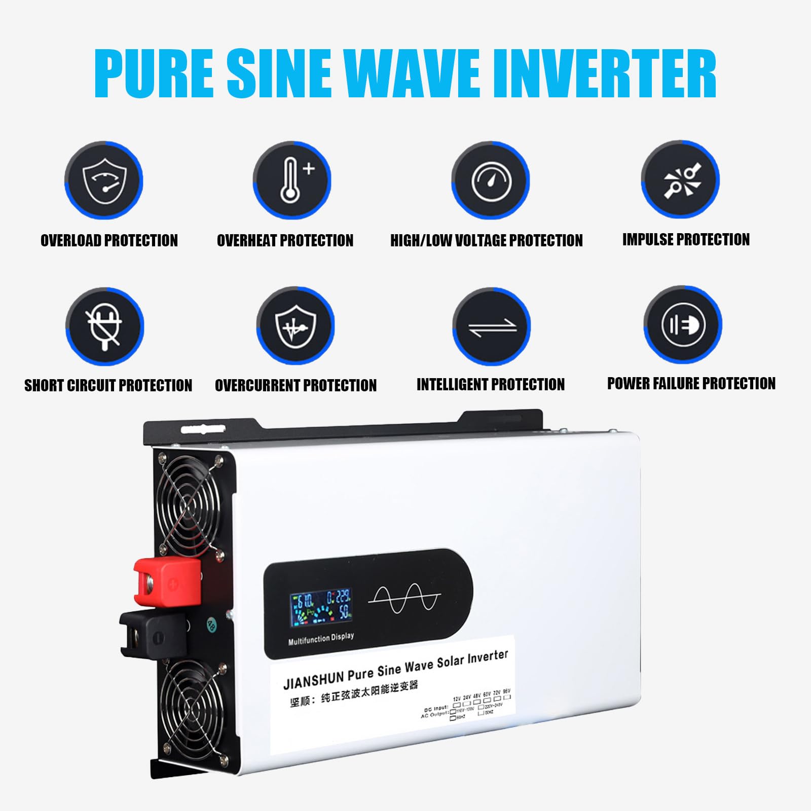 Inverter Solare Ibrido da 5000 W, Convertitore da CC 12/24/48 V a Ca 110 V/220 V con Uscita a Onda Sinusoidale Pura, Inverter in Parallelo, per Accumulo di Energia Domestico 48V