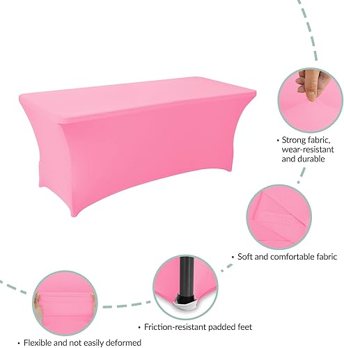 Miniatura 2 de AZON Mantel de elastano elástico de 6 pies, lavable y resistente a las arrugas, color rosa, para cocina, mesa rectangular ajustable para fiestas,