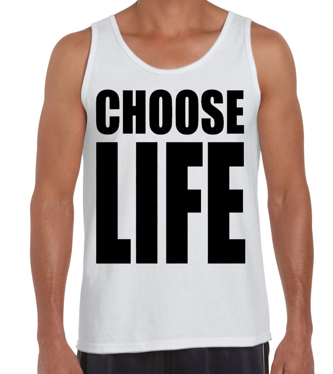 Tribal T-Shirts Men's White Choose Life Vest Top (Small, )