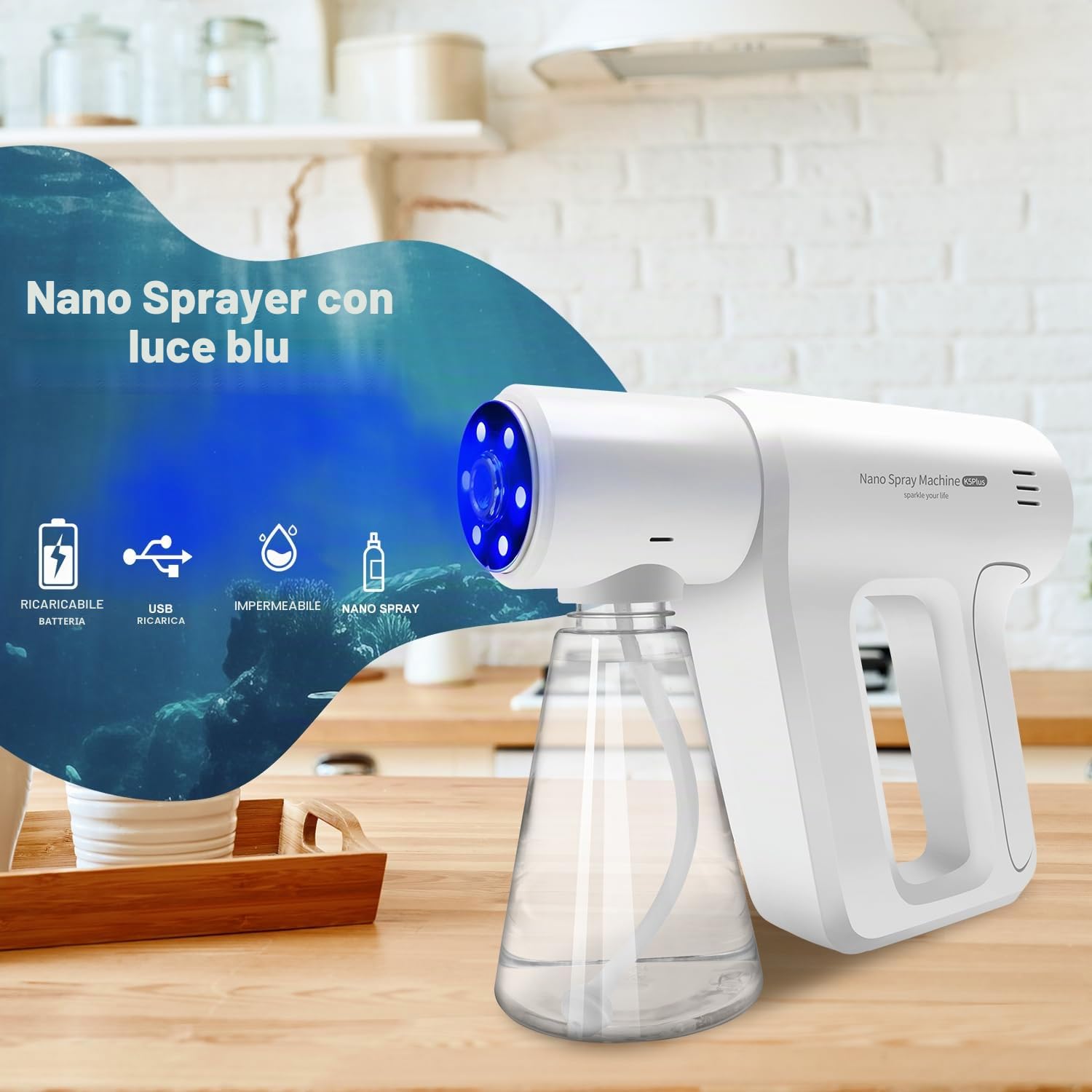 Spruzzatore atomizzatore,Ricaricabile ULV Nano spruzzatore con luce blu,Spruzzatore atomizzatore elettrostatico ULV,Spruzzatore portatile elettrostatico