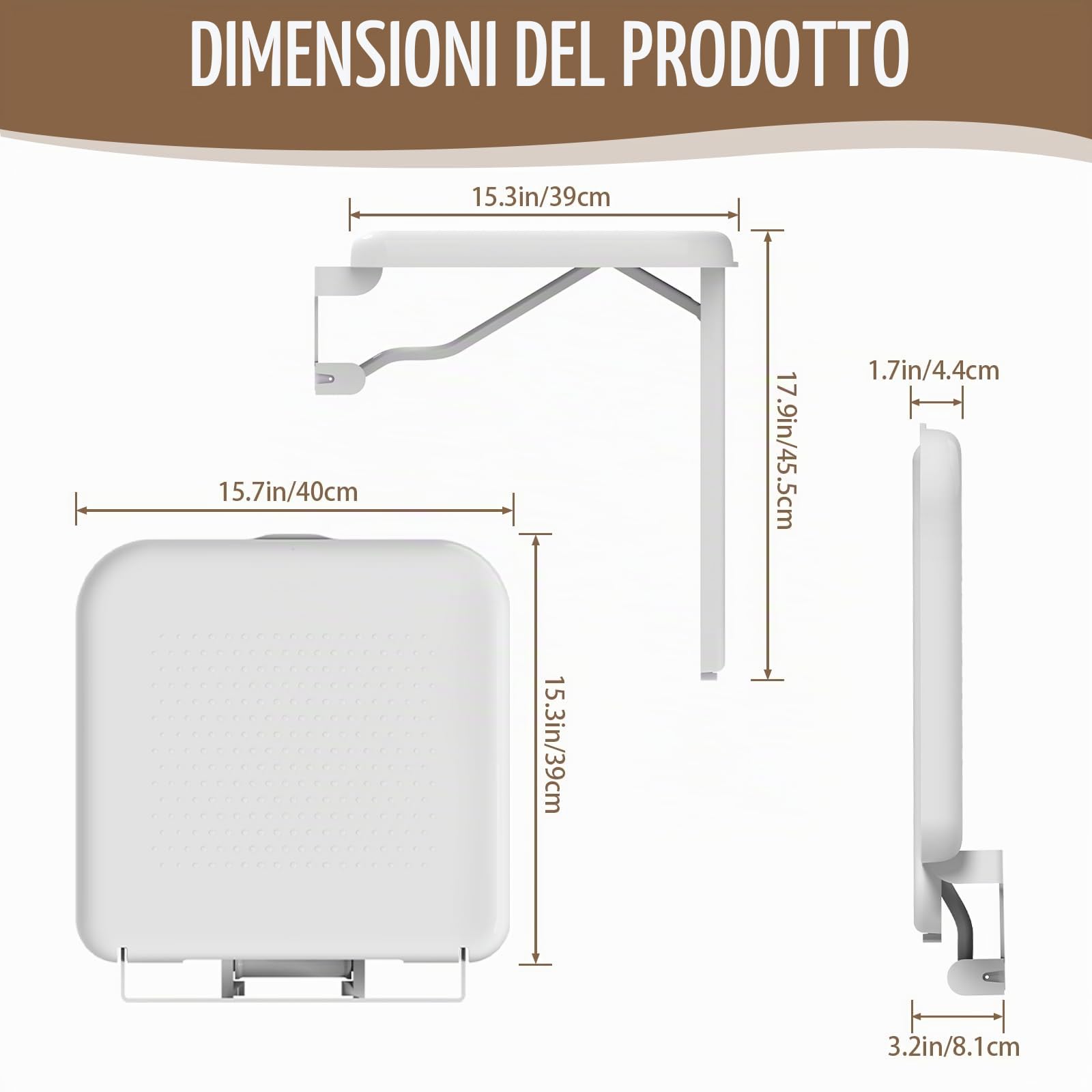 Sedile per Doccia Pieghevole a Muro con Gambo di Supporto - 200kg Portata Max Antiscivolo, ABS Bianco, Installazione Rapida per Anziani e Disabili