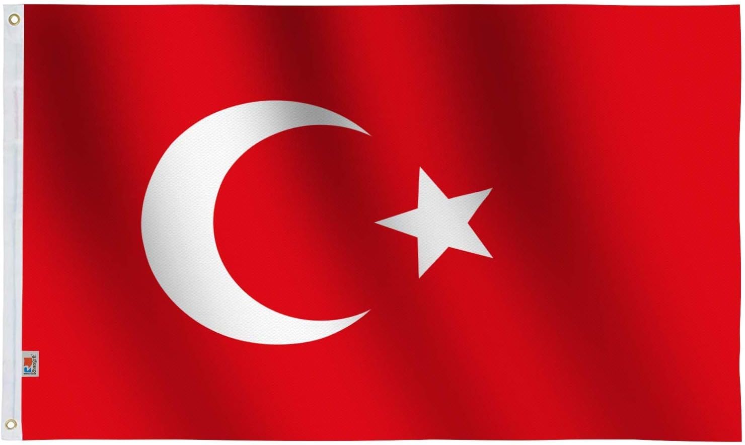 Turkey Flag Large 3x5 Ft, Moderate-Outdoor Both Sides 100D Polyester,Canvas Header and Double Stitched - Brass Grommets for Easy Display, 3' x 5' Turkish Flags