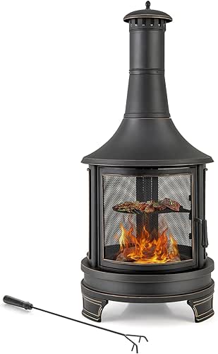 Giantex Outdoor Wood Burning Chiminea Fire Pit, 30 Inch Metal