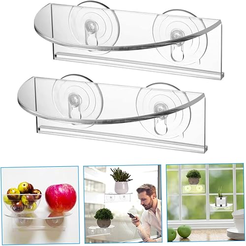 Miniatura 7 de Cabilock Estante de ventana con ventosa, estantes flotantes acrílicos, estantes acrílicos, estantes transparentes, estantes de montaje en pared,