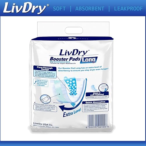 Miniatura 5 de LivDry Almohadillas de refuerzo de incontinencia, uso con pañales para adultos para mujeres y hombres, suavidad extra cómoda, almohadilla desechable