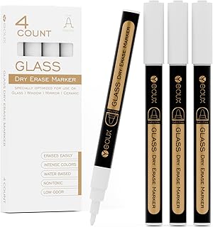 YEOUX Dry Erase Markers for Glass Board | No Residue | Whiteboard Markers | 1mm Ultra-Fine Tip Liquid Chalk Markers 4 Pack (White)