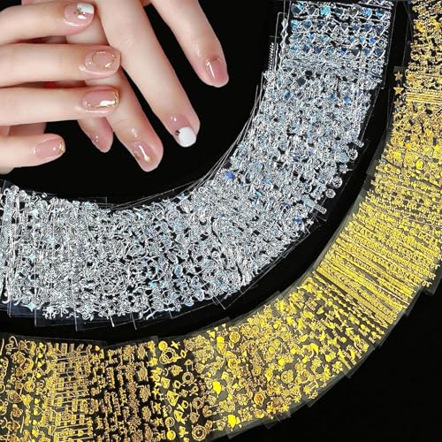 30 Sheets Nail Stickers, Metallic Nail Art Stickers with Aurora Silver Design, Self-Adhesive Nail Decals for DIY Nails Art, Stick On Nails for Women, Girls, Parties, Weddings, Concerts