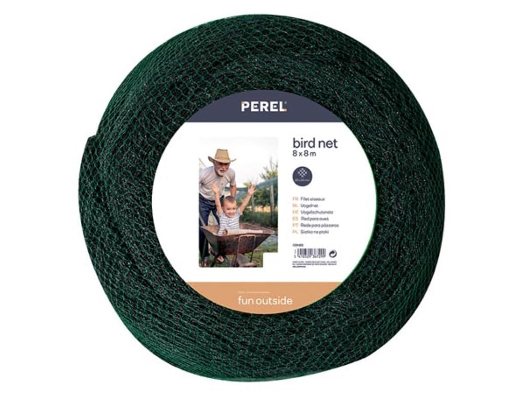 Perel Filet Anti-Oiseaux 8x8 m, Filet Vert avec Mailles de 20 mm, Filet léger en Polyester pour Arbres fruitiers, Potager, arbustes et Bassin, Grand Filet de Jardin Contre Les dégâts causés par Les