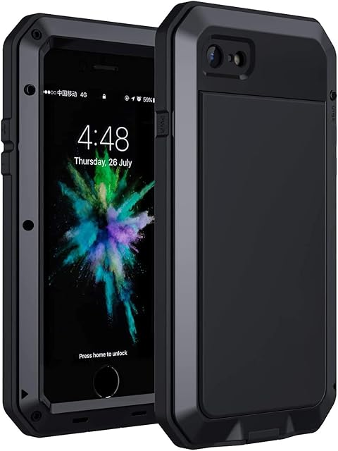 Lanhiem for iPhone SE 2022/2020 Case, iPhone 7/8 Case Heavy Duty Shockproof Tough Armour Metal Case with [Tempered Glass], Full Body Protective Case Cover for iPhone SE 3 and iPhone SE 2 -Black