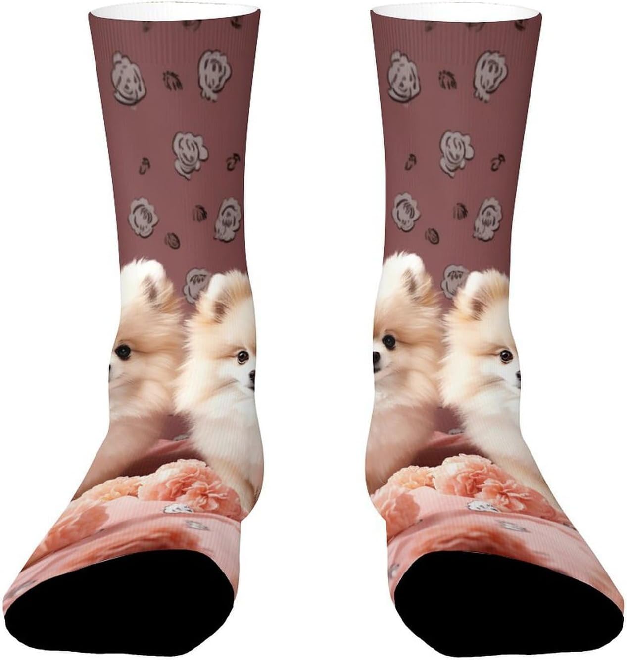 Breathable Sports Socks, Moisture Wicking, Lightweight Crew Socks | Pomeranians Puppies And Point Athletic Calf Socks for Women Men, Casual, Anti-Slip, Multifunctional Work Socks