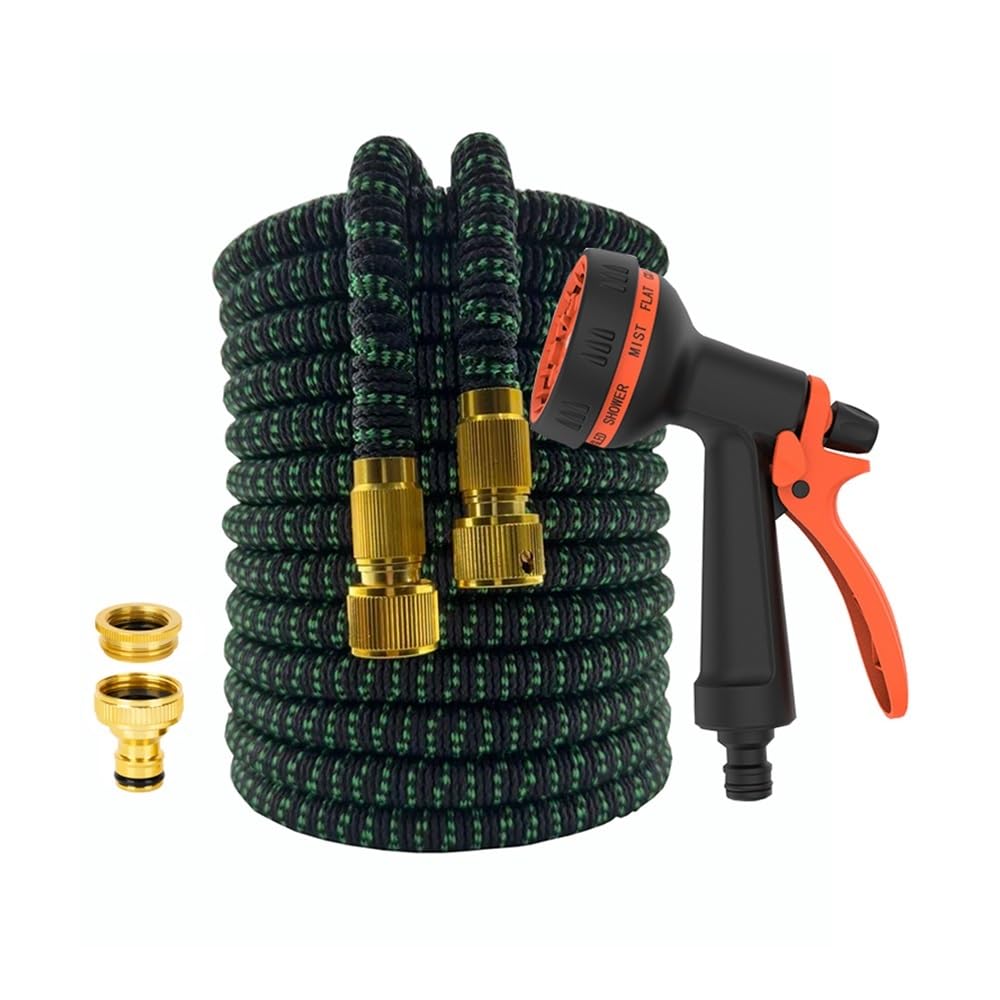 Miunihuooo Expandable Magic Hose High-Pressure Car Wash Cleaning Water Gun Home(Black green hose 2,50ft)