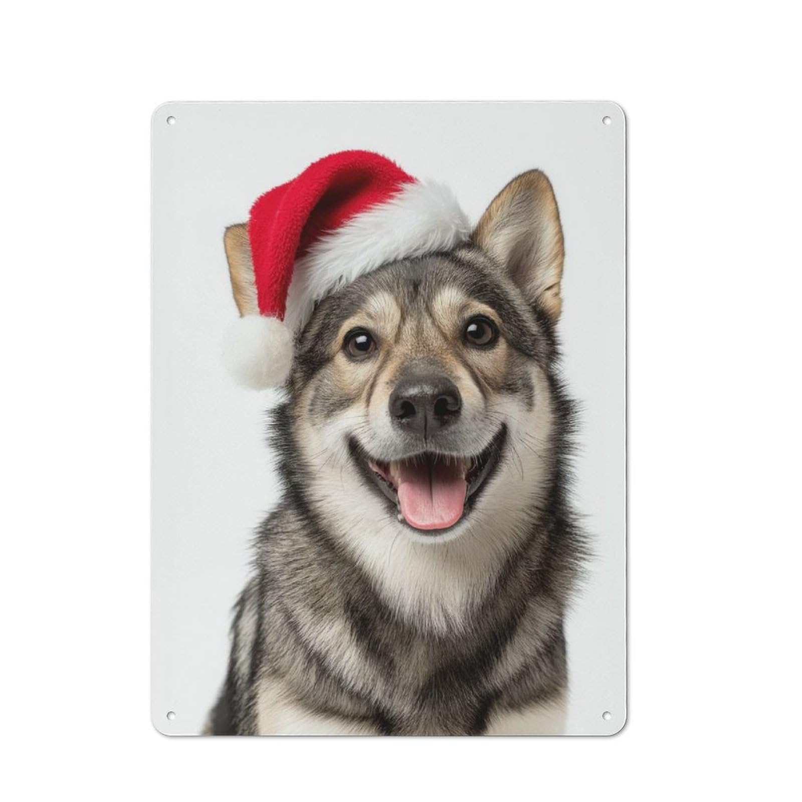 Classic Smiling Swedish Vallhund Dog with Santa Hat Tin Sign 40x30cm, Classic Pub Decor for Cafe, Pub, Workshop Or Home Bar, Small Accent for Blank Walls