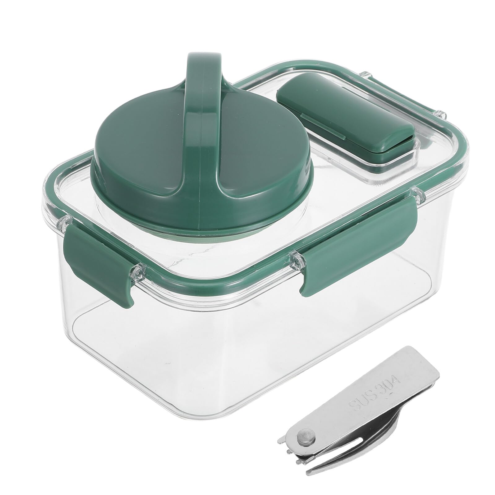 VALICLUD Bol para Ensalada con Tapa y Tenedor, Caja de Plástico Portátil y Hermética de Gran Capacidad para Oficina y Camping, con Vaso para Aderezo Incluido