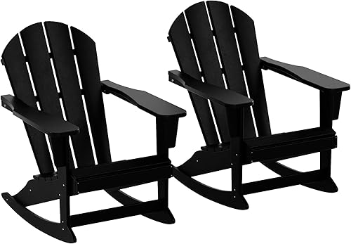 WO Home Furniture - Silla mecedora de patio, 2 unidades, HDPE para exteriores, silla mecedora Adirondack para césped, jardín, porche (negro)